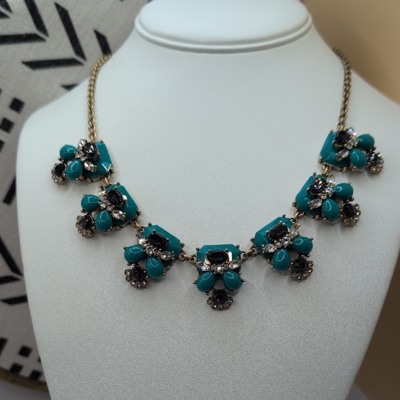 J. Crew Blue and Gold Statement Necklace - Picture 1 of 5